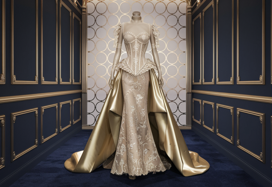 Elegance Redefined: The Corset Lace Gown with Draped Skirt