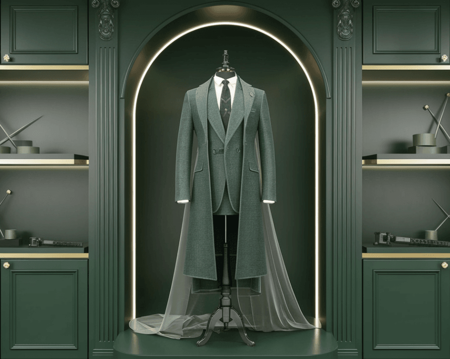 Handcrafted Long Green Coat in Veil for Men on Etsy by CaDechire