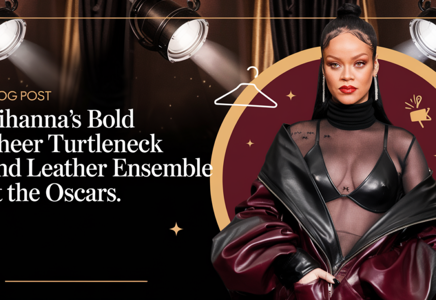 Rihanna’s Bold Sheer Turtleneck and Leather Ensemble at the Oscars