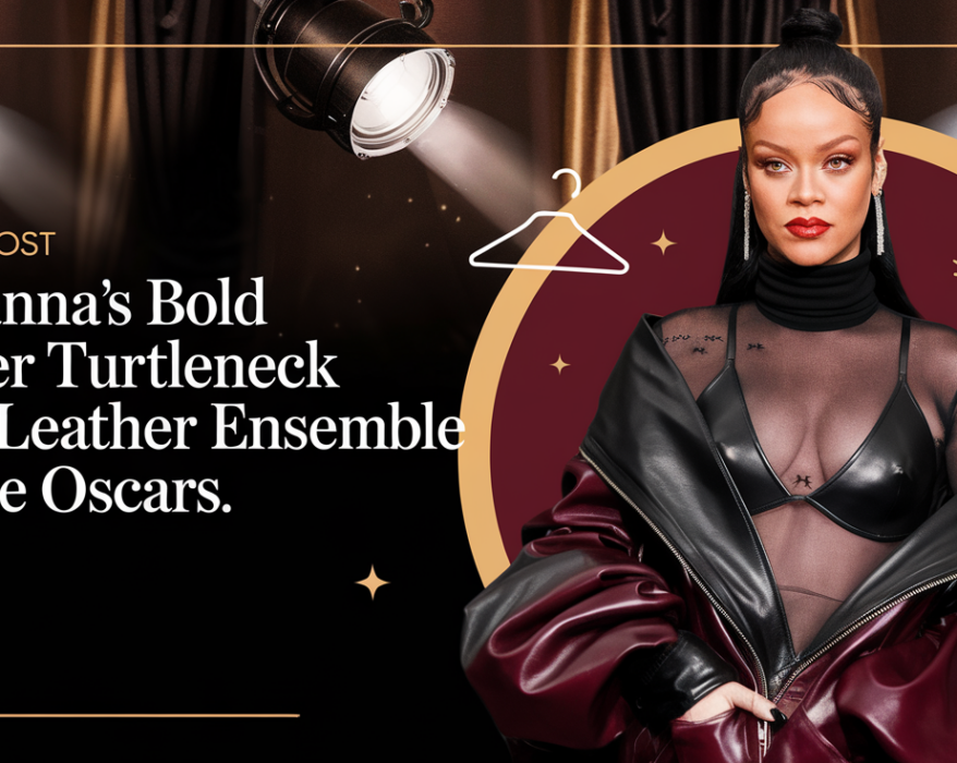 Rihanna’s Bold Sheer Turtleneck and Leather Ensemble at the Oscars
