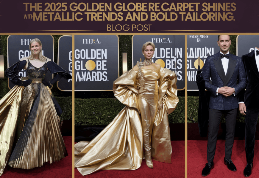 The 2025 Golden Globes Red Carpet Shines with Metallic Trends and Bold Tailoring